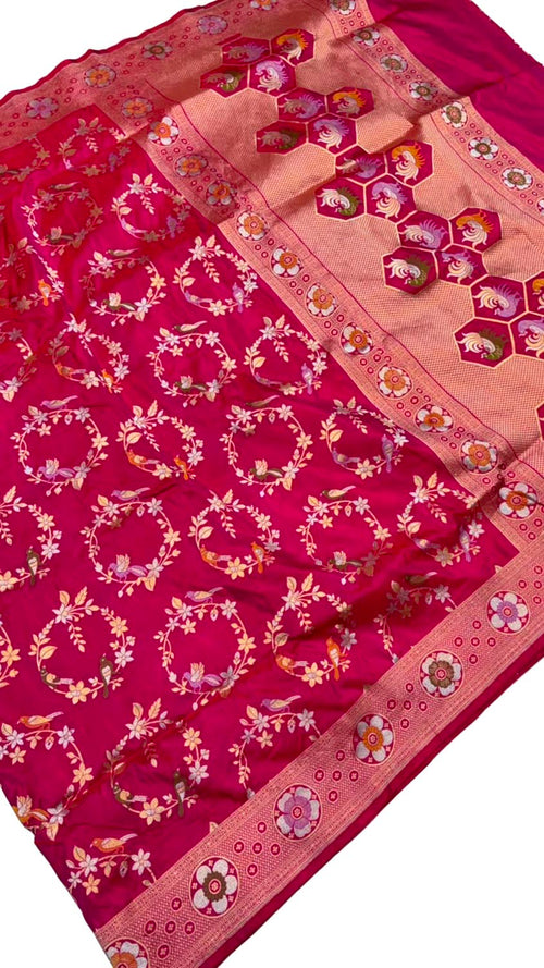 Pink Banarasi Katan Silk Saree Meenakari Figure Work Festive