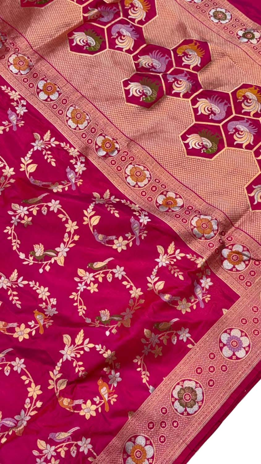 Pink Handloom Banarasi Katan Silk Meenakari Figure Work Saree