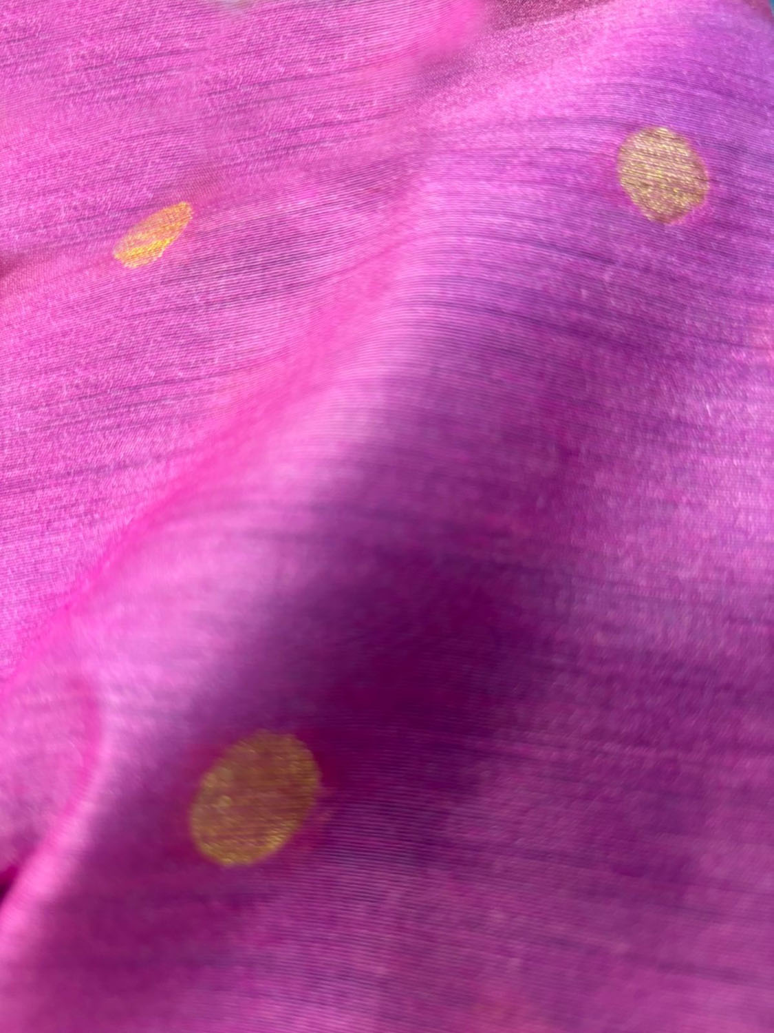 Pink Handloom Banarasi Moonga Silk Booti Design Fabric