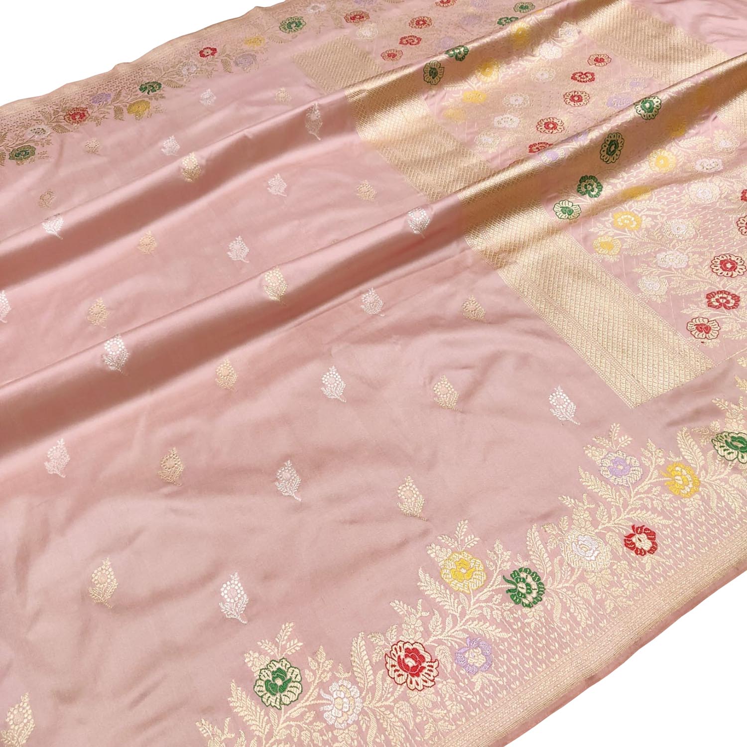 Pink Banarasi Handloom Pure Katan Silk Meenakari Flower Design Saree