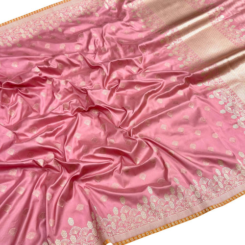 Pink Banarasi Handloom Pure Katan Silk Saree