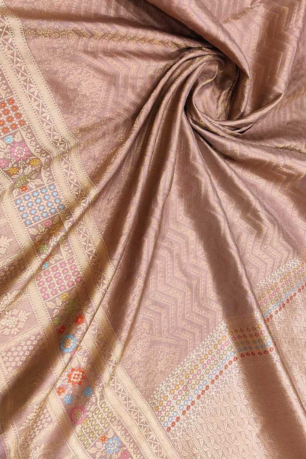 Pink Banarasi Handloom Pure Katan Silk Zig Zag Design Meenakari Saree