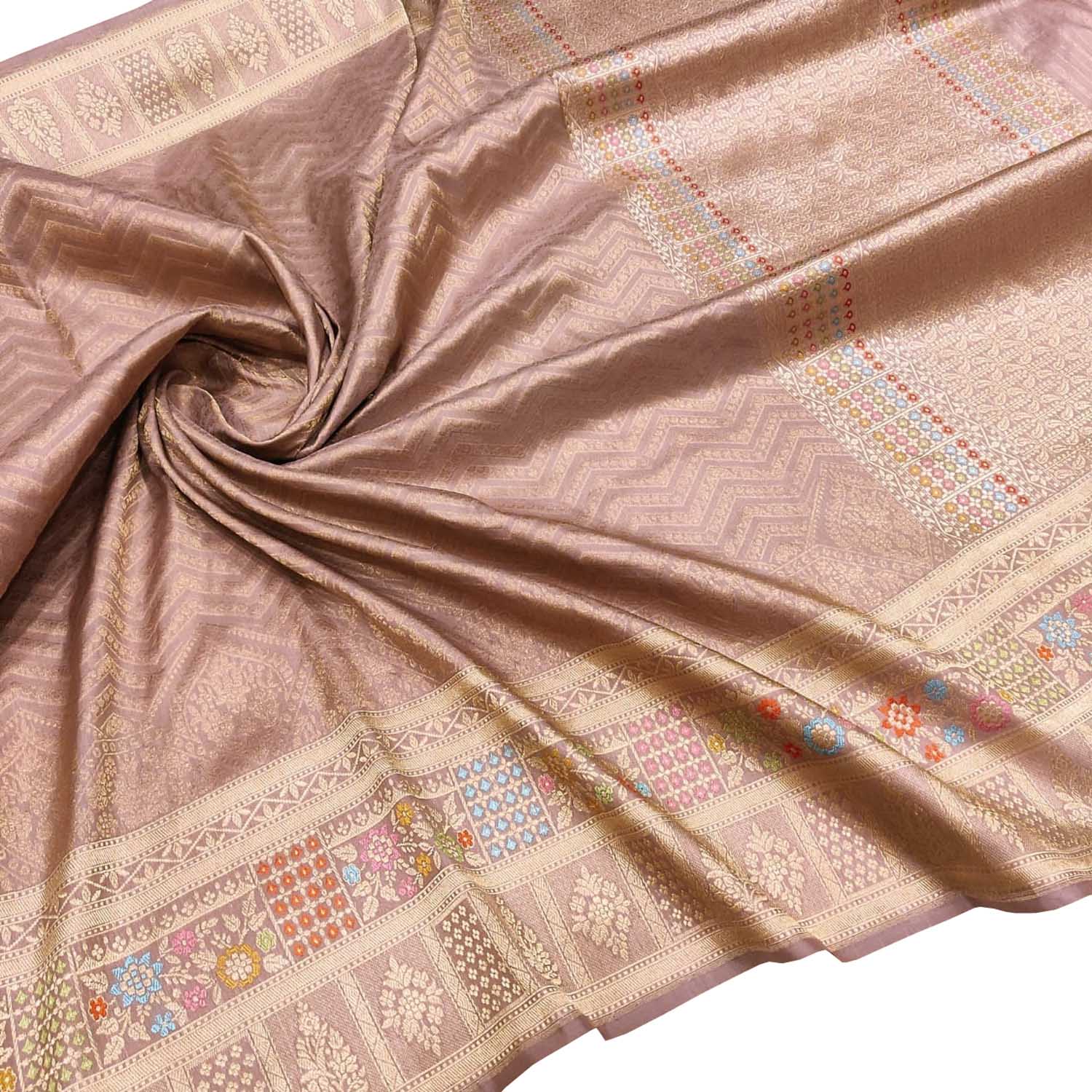 Pink Banarasi Handloom Pure Katan Silk Zig Zag Design Meenakari Saree