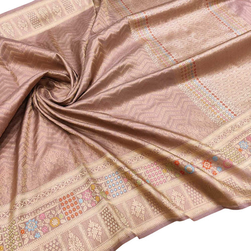 Pink Banarasi Handloom Pure Katan Silk Zig Zag Design Meenakari Saree