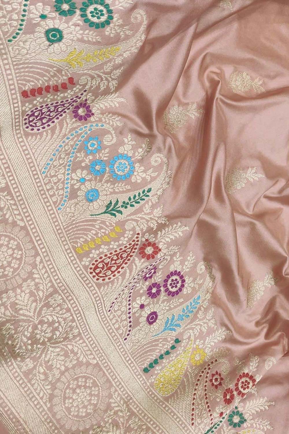 Pink Banarasi Handloom Pure Katan Silk Flower Design Meenakari Saree