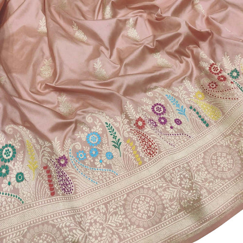 Pink Banarasi Handloom Pure Katan Silk Flower Design Meenakari Saree
