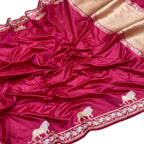 Pink Handloom Banarasi Pure Katan Silk Sona Roopa Lion Design Saree