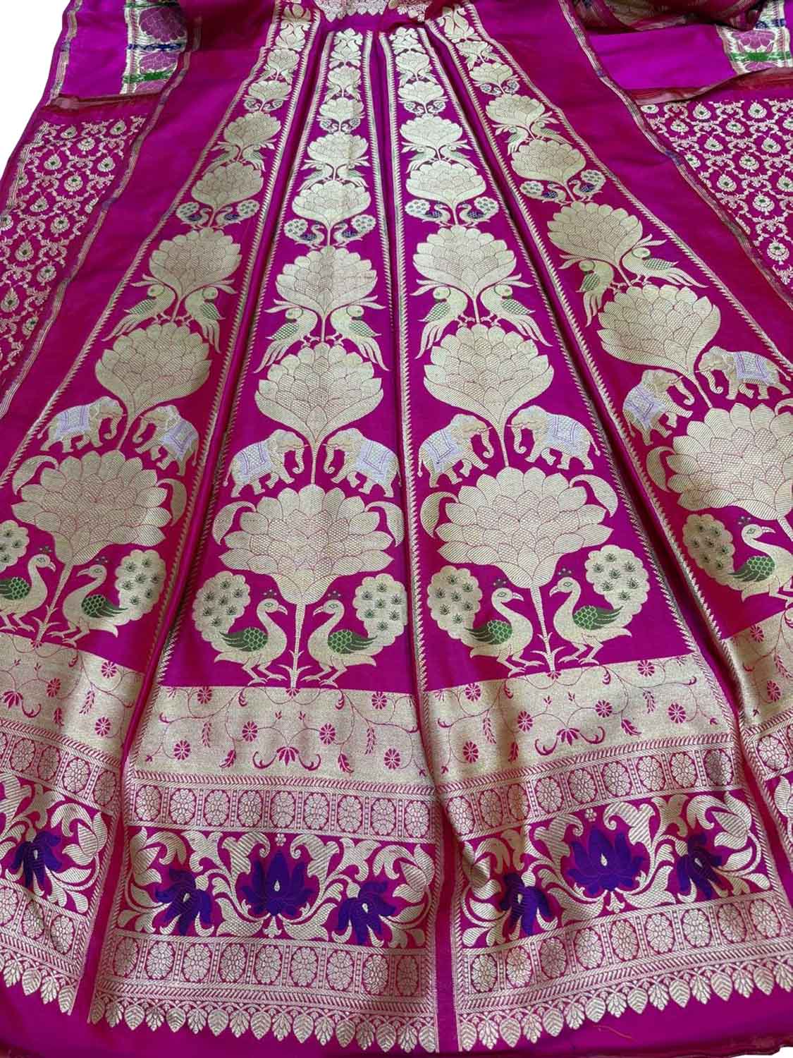 Pink Handloom Banarasi Pure Katan Silk Unstitched Lehenga Set