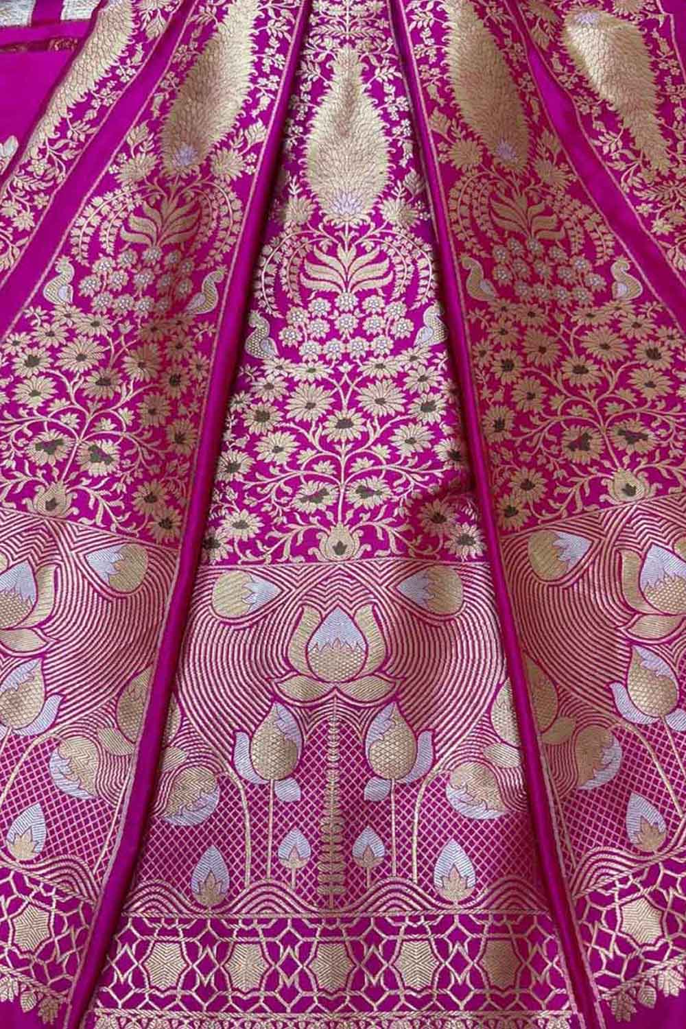 Pink Handloom Banarasi Pure Katan Silk Unstitched Lehenga Set