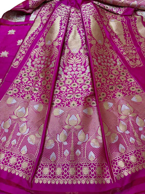 Pink Handloom Banarasi Pure Katan Silk Unstitched Lehenga Set