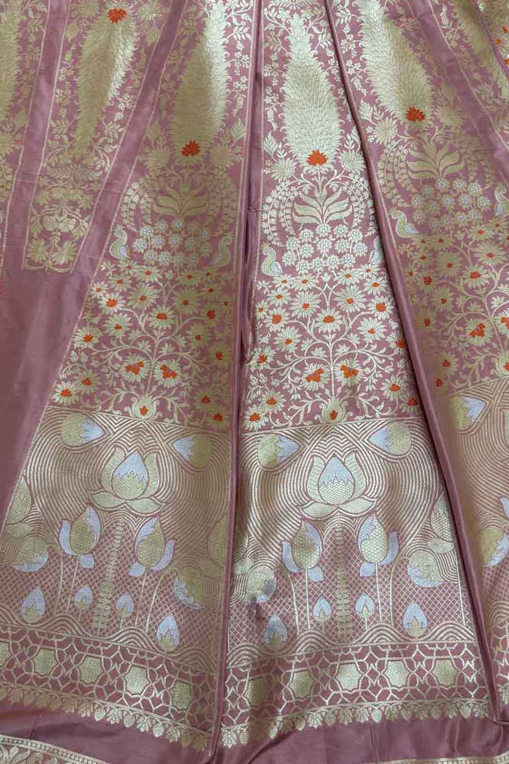 Pink Handloom Banarasi Pure Katan Silk Unstitched Lehenga Set