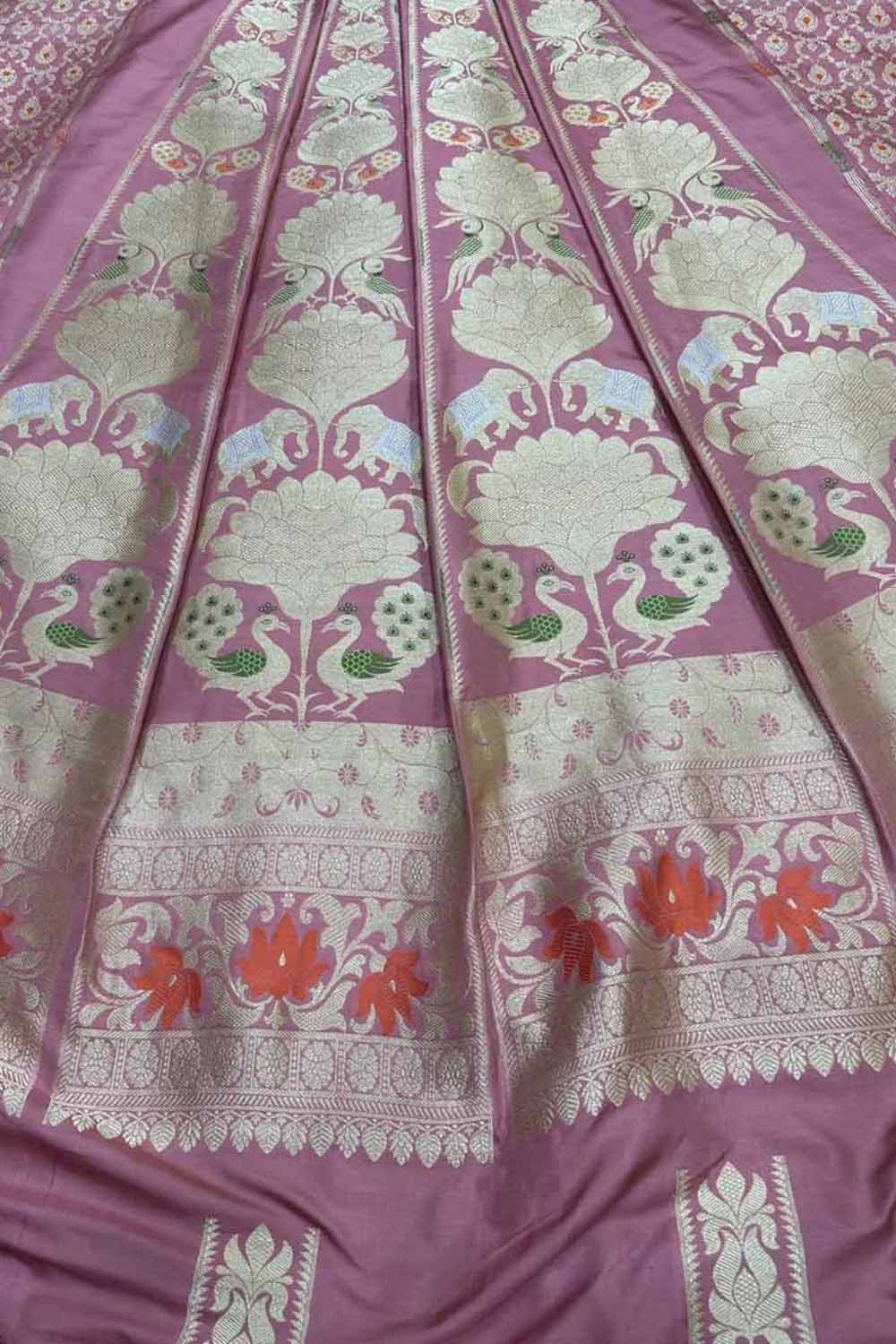 Pink Handloom Banarasi Pure Katan Silk Unstitched Lehenga Set