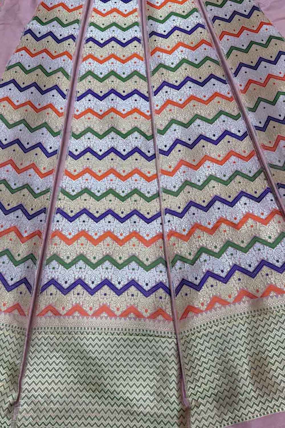 Pink Handloom Banarasi Pure Katan Silk Unstitched Lehenga Set