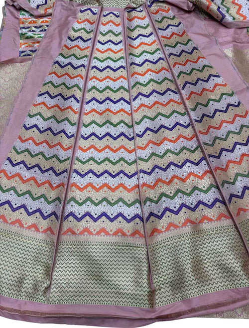 Pink Handloom Banarasi Pure Katan Silk Unstitched Lehenga Set