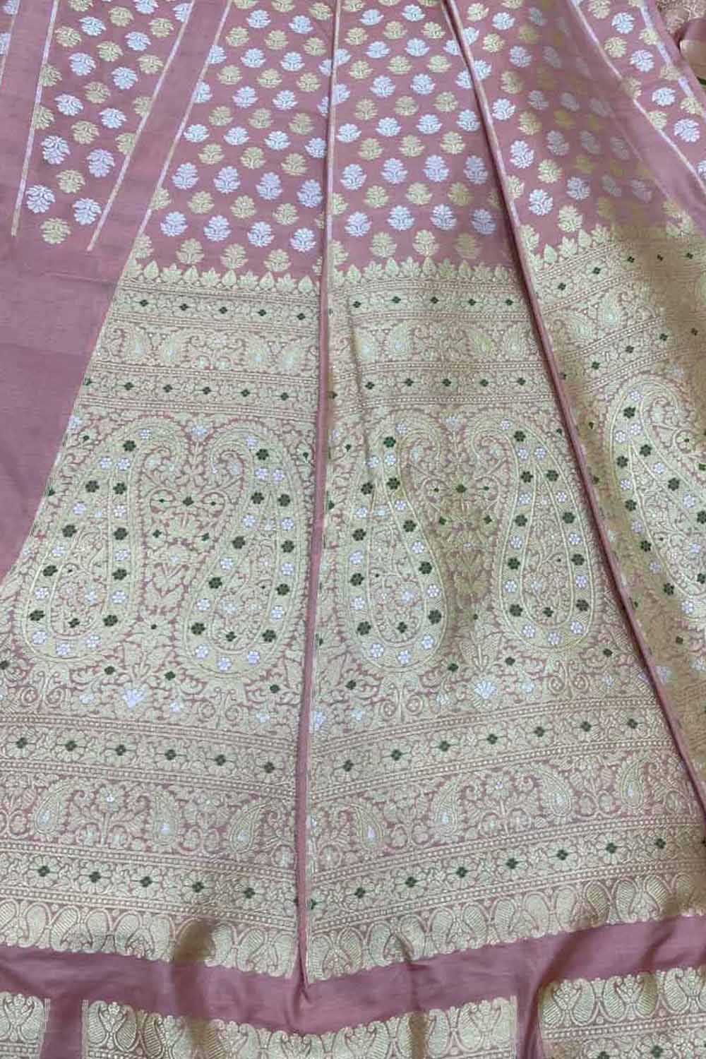 Pink Handloom Banarasi Pure Katan Silk Unstitched Lehenga Set
