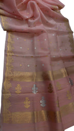 Pink Handloom Banarasi Pure Kora Organza Saree