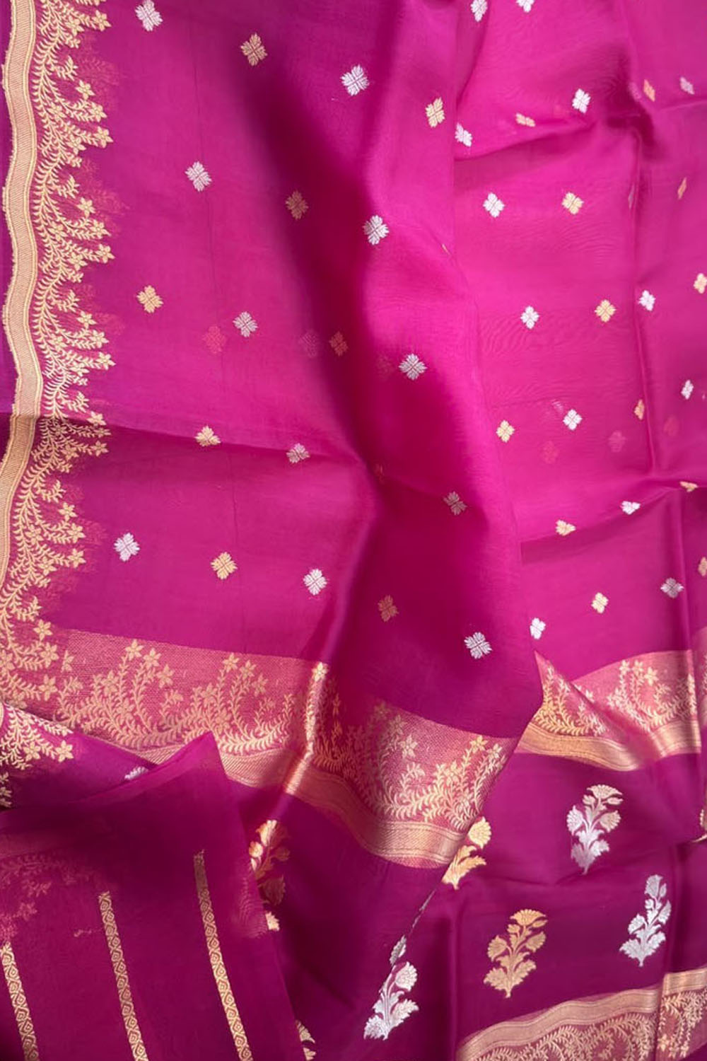 Pink Handloom Banarasi Pure Kora Organza Saree