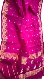 Pink Handloom Banarasi Pure Kora Organza Saree