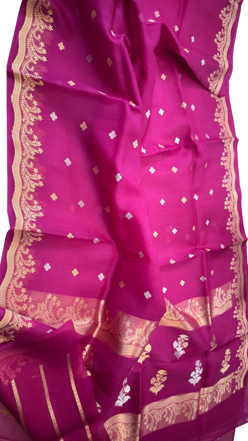 Pink Handloom Banarasi Pure Kora Organza Saree