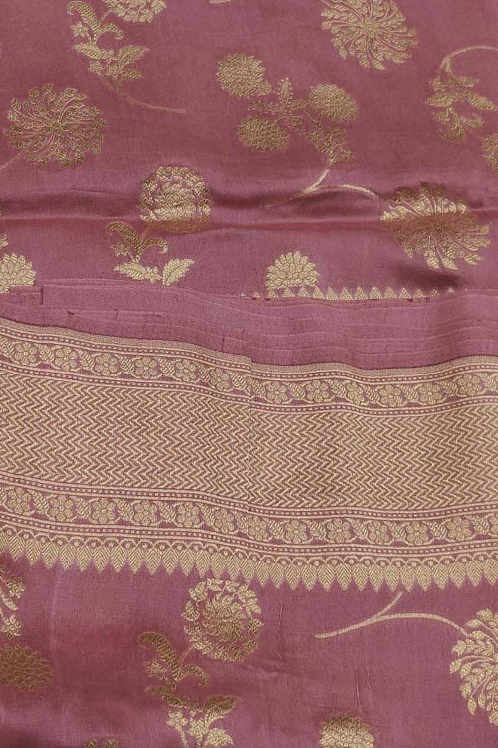 Pink Banarasi Handloom Pure Moonga Silk Flower Design Saree