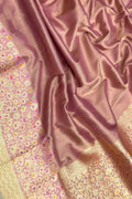 Pink Banarasi Handloom Pure Tissue Katan Silk Meenakari Flower Design Saree