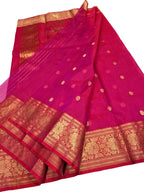 Pink Handloom Chanderi Katan Organza Saree — Sheer Weave, Festive
