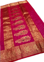 Pink Handloom Chanderi Katan Organza Saree — Sheer Weave, Festive