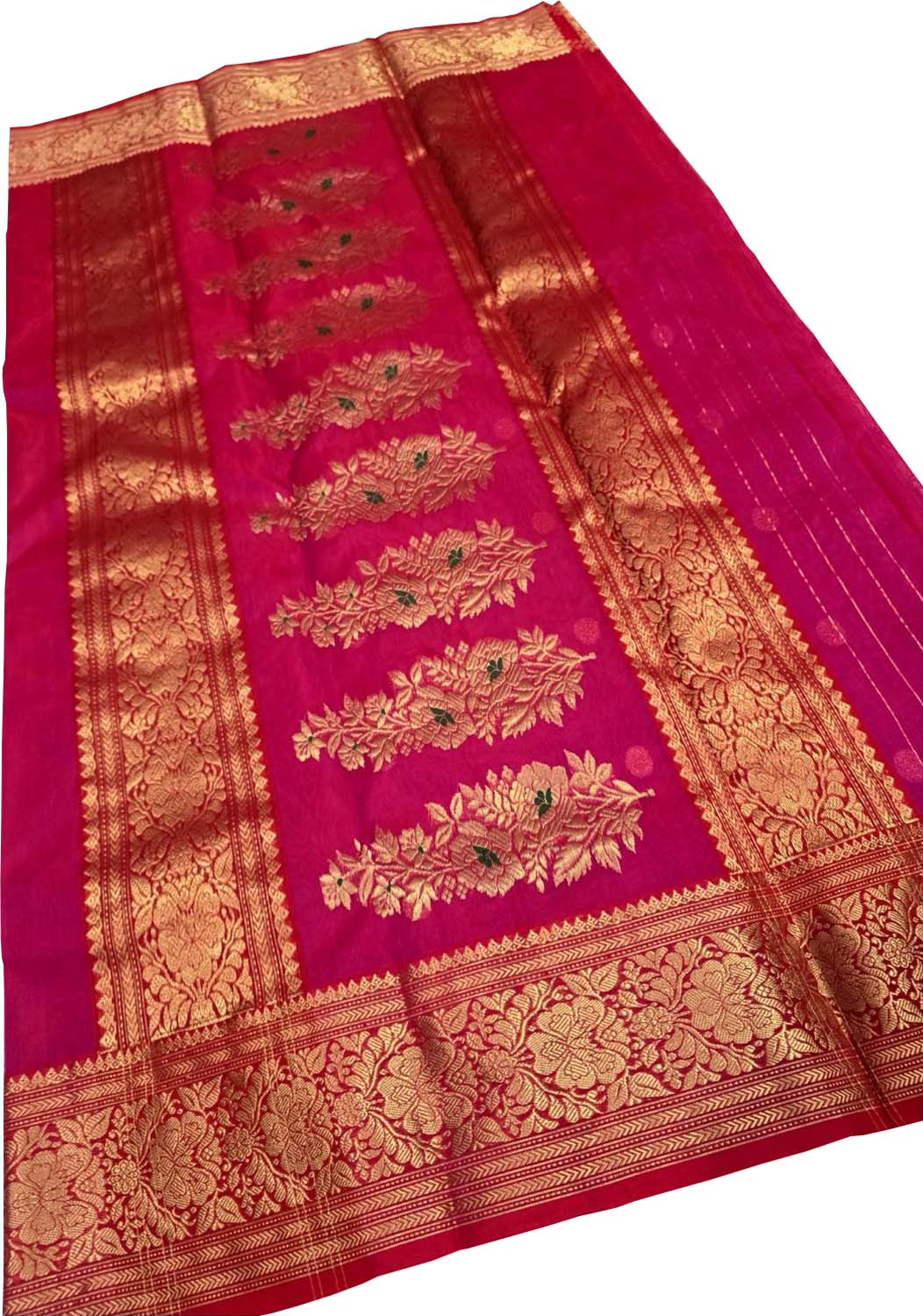 Pink Handloom Chanderi Katan Organza Saree — Sheer Weave, Festive