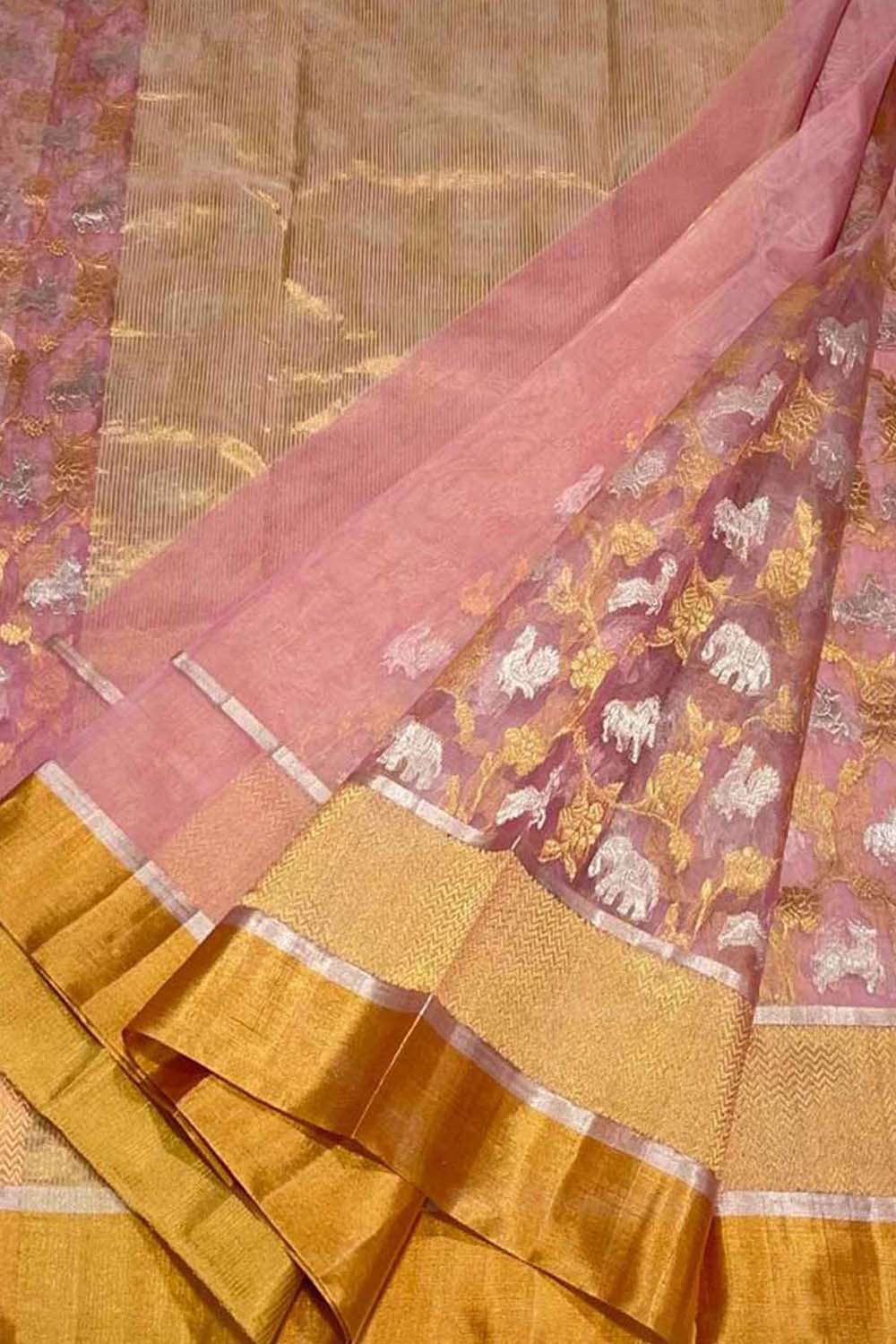 Pink Chanderi Pure Katan Silk Saree Festive