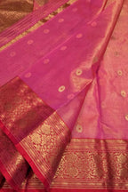 Pink Handloom Chanderi Tissue Katan Silk Saree — Zari Motifs, Bridal