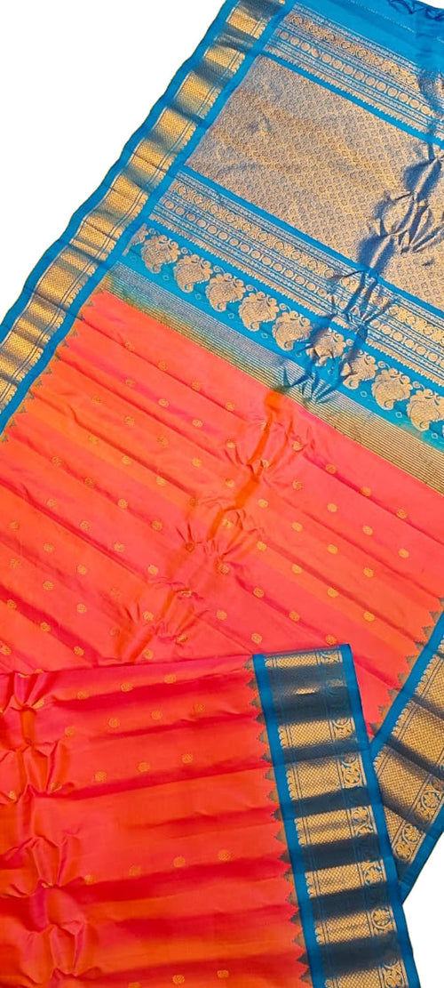 Pink Handloom Gadwal Pure Silk Saree — Contrast Zari Pallu, Bridal