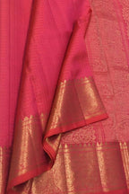 Pink Handloom Kanjeevaram Pure Silk Saree — Rose Vine Pallu Zari, Wedding