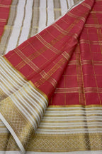 Pink Mysore Crepe Silk Checks Saree — Handloom Weave, Festive