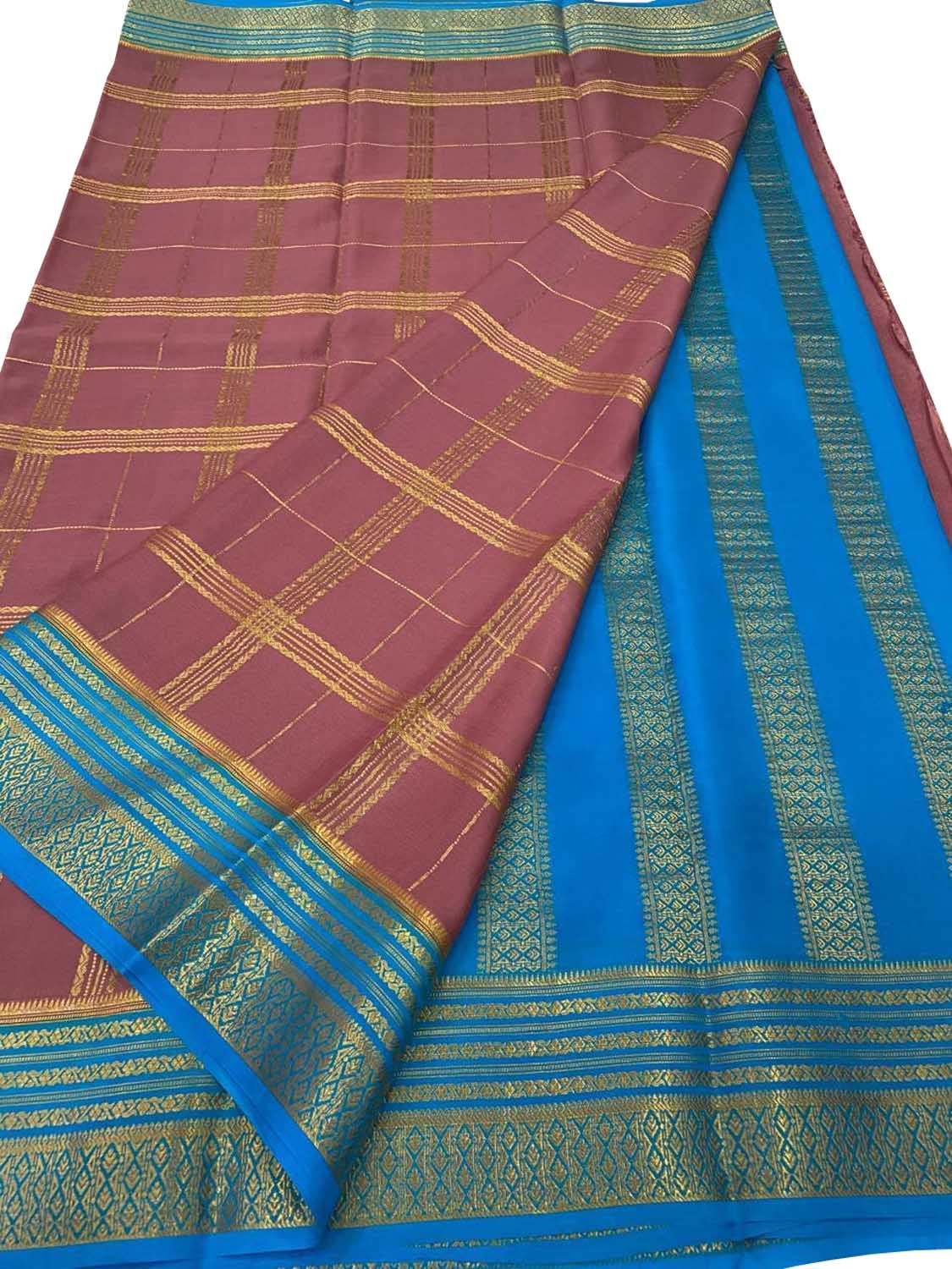 Pink Mysore Crepe Silk Checks Saree — Handloom Weave, Occasions