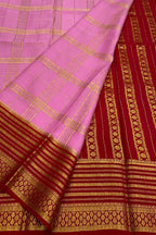 Pink Mysore Crepe Silk Checks Saree — Handloom Weave, Gifting