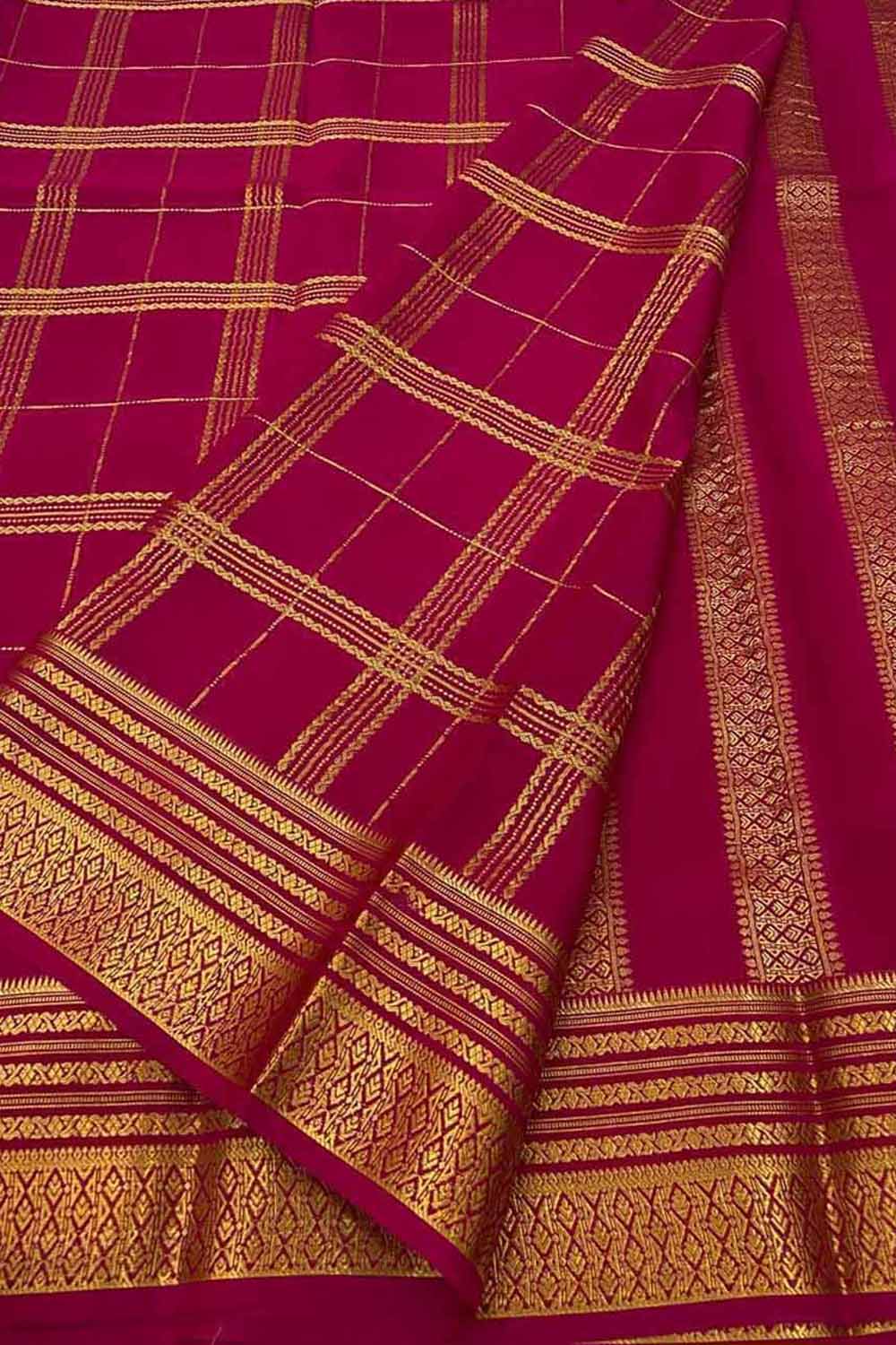 Pink Handloom Mysore Pure Crepe Silk Saree