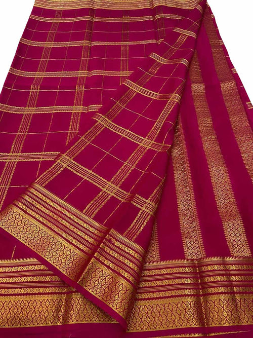 Pink Handloom Mysore Pure Crepe Silk Saree
