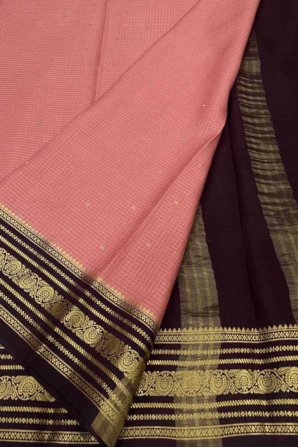 Pink Handloom Mysore Pure Crepe Silk Saree