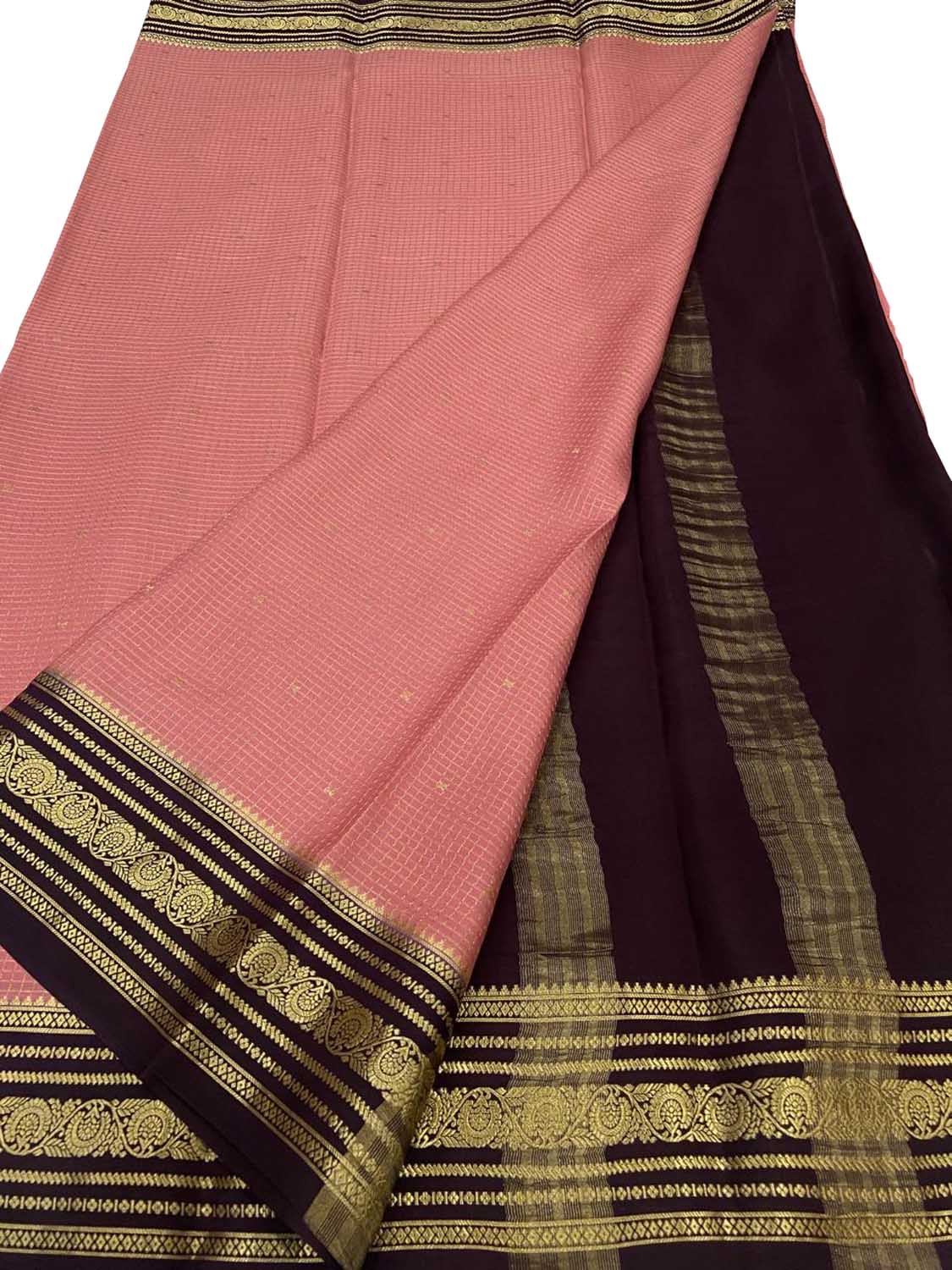 Pink Handloom Mysore Pure Crepe Silk Saree