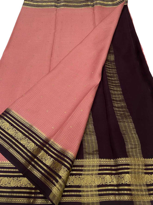 Pink Handloom Mysore Pure Crepe Silk Saree
