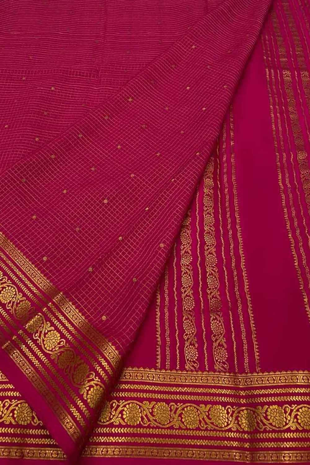 Pink Handloom Mysore Pure Crepe Silk Saree