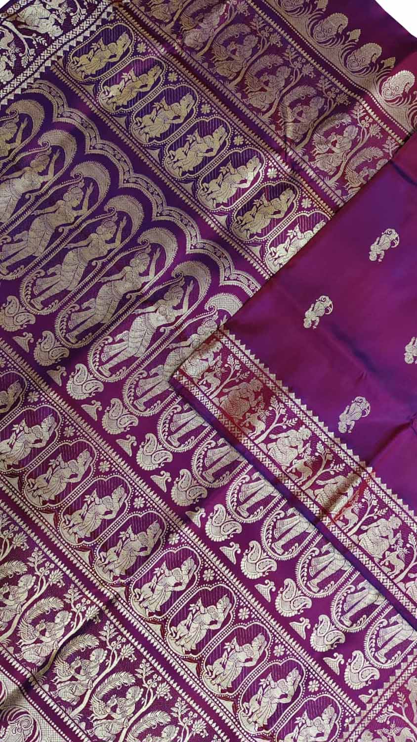 Purple Swarnachari Pure Silk Saree — Handloom Weave, Festive & Wedding
