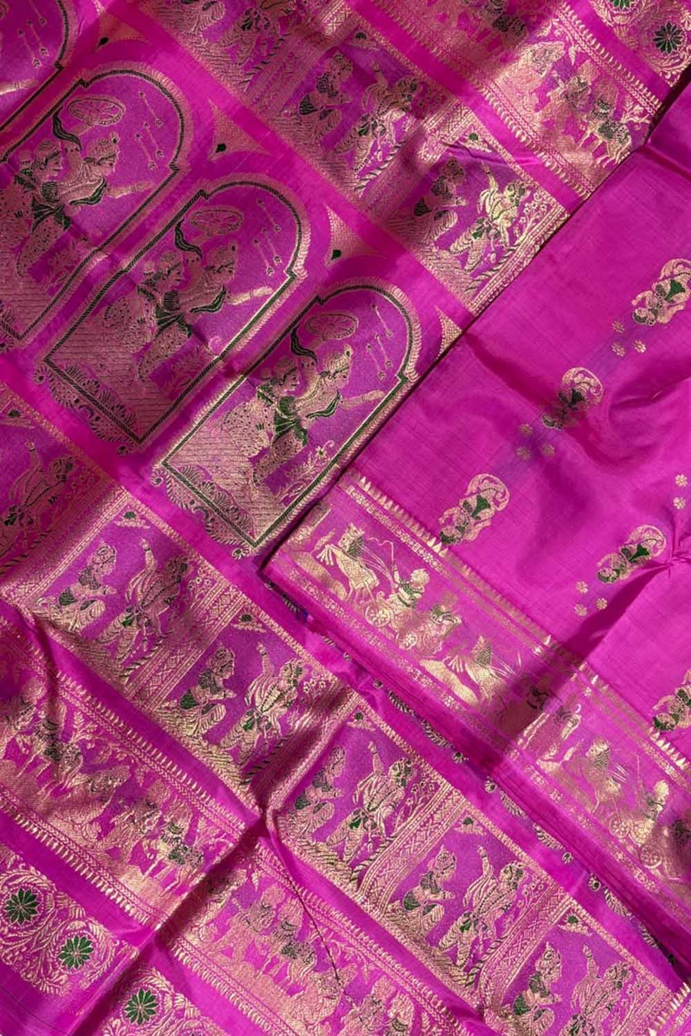 Pink Swarnachari Pure Silk Saree Handloom Woven Traditional