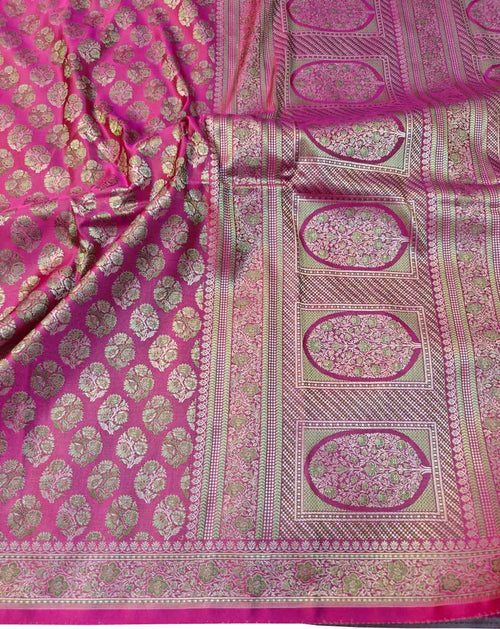 Pink Mashru Silk Tanchui Weaved Banarasi Saree