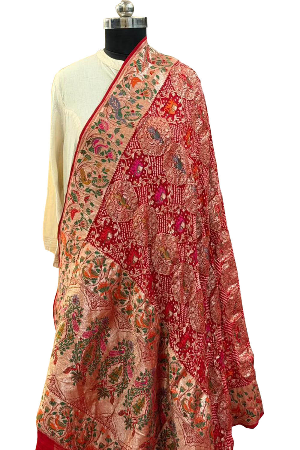 Pink Pure Georgette Banarasi Bandhani Meenakari Dupatta