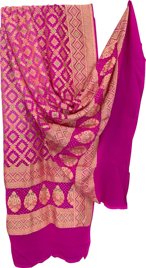 Pink Pure Georgette Bandhani Neem Zari Dupatta