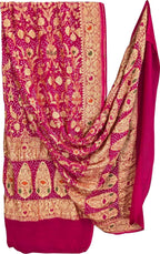 Pink Pure Georgette Bandhani Neem Zari Dupatta