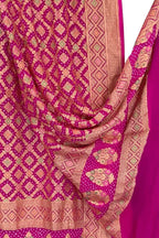 Pink Pure Georgette Bandhani Neem Zari Dupatta