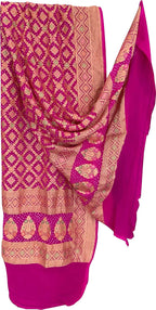 Pink Pure Georgette Bandhani Neem Zari Dupatta