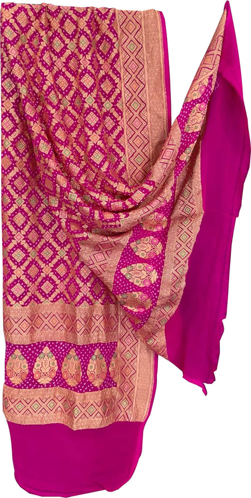 Pink Pure Georgette Bandhani Neem Zari Dupatta